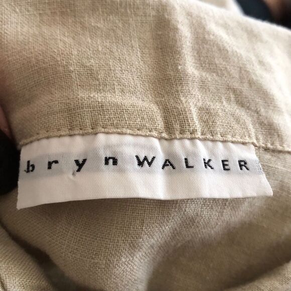bryn WALKER SIZE L KHAKI LAGENLOOK LINEN BUTTON FRONT SHIRT WITH POCKETS - Picture 8 of 10